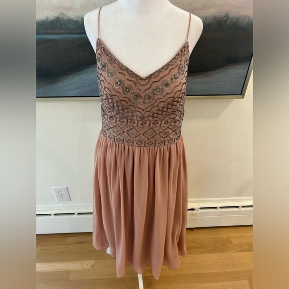 BHLDN ANTHROPOLOGY Bristol Mauve Beaded Bodice Midi Dress size 14 - Picture 4 of 13
